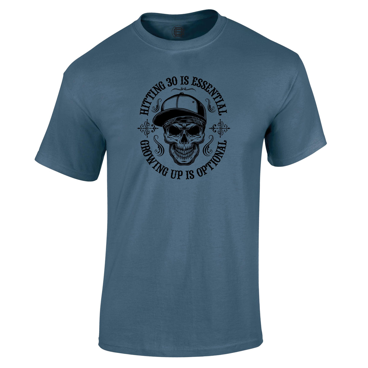 Hitting 30 is Essential 30th birthday t-shirt in indigo blue