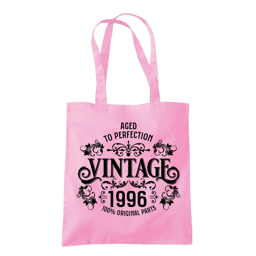 Vintage 1996 Aged to Perfection 30th birthday tote bag in classic pink