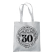 Being 30 is a Work of Art 30th birthday tote bag in light grey