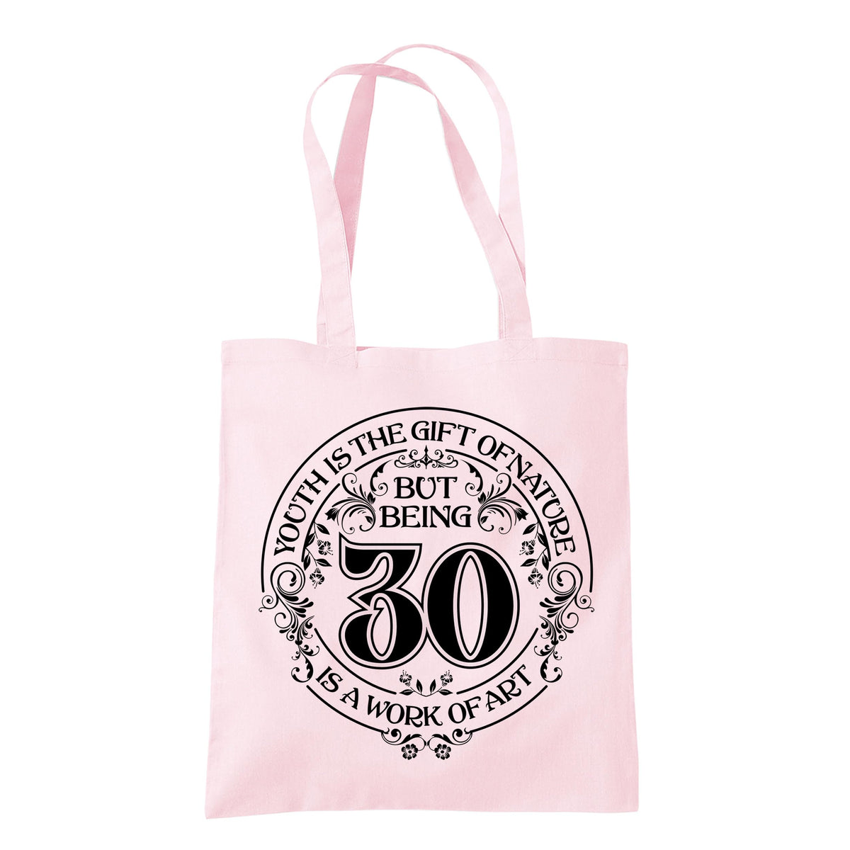 Being 30 is a Work of Art 30th birthday tote bag in pastel pink