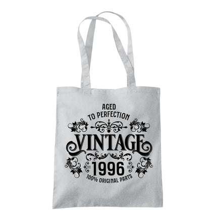 Vintage 1996 Aged to Perfection 30th birthday tote bag in light grey
