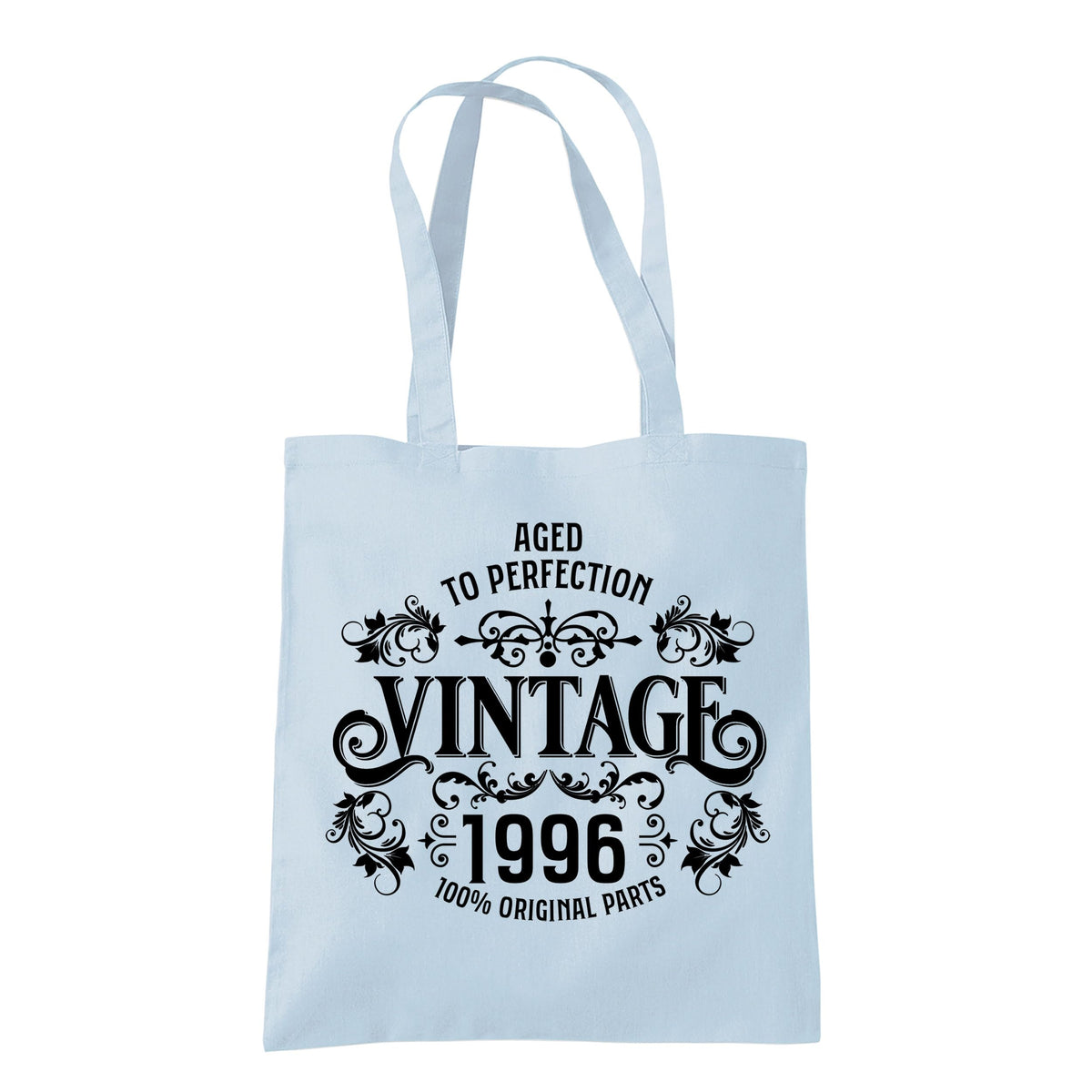 Vintage 1996 Aged to Perfection 30th birthday tote bag in pastel blue