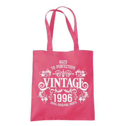 Vintage 1996 Aged to Perfection 30th birthday tote bag in raspberry pink