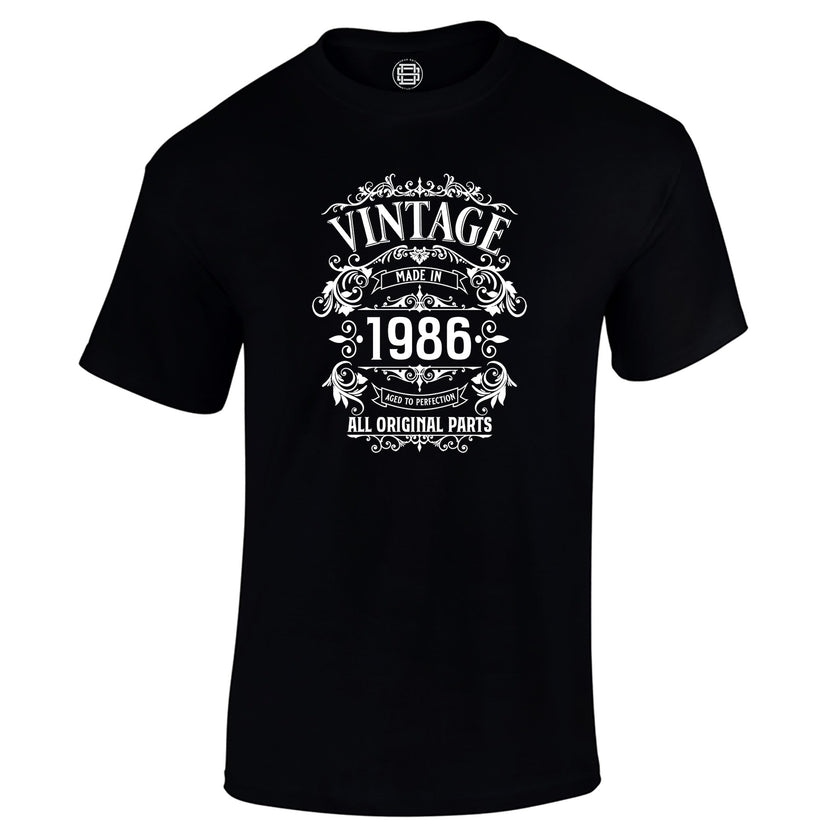 Vintage 1986 All Original Parts 40th birthday t-shirt in black