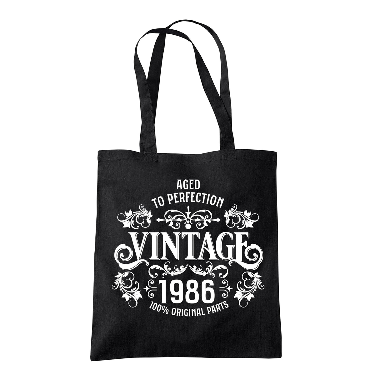 Vintage 1986 Aged to Perfection 40th birthday tote bag in black