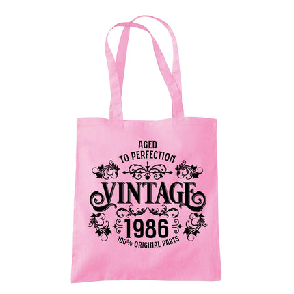 Vintage 1986 Aged to Perfection 40th birthday tote bag in classic pink