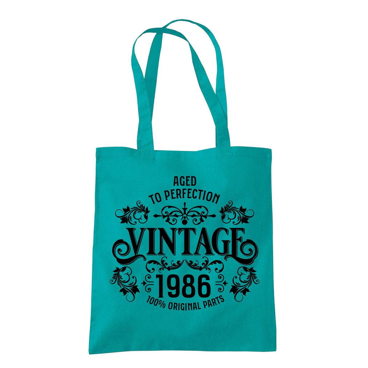 Vintage 1986 Aged to Perfection 40th birthday tote bag in emerald