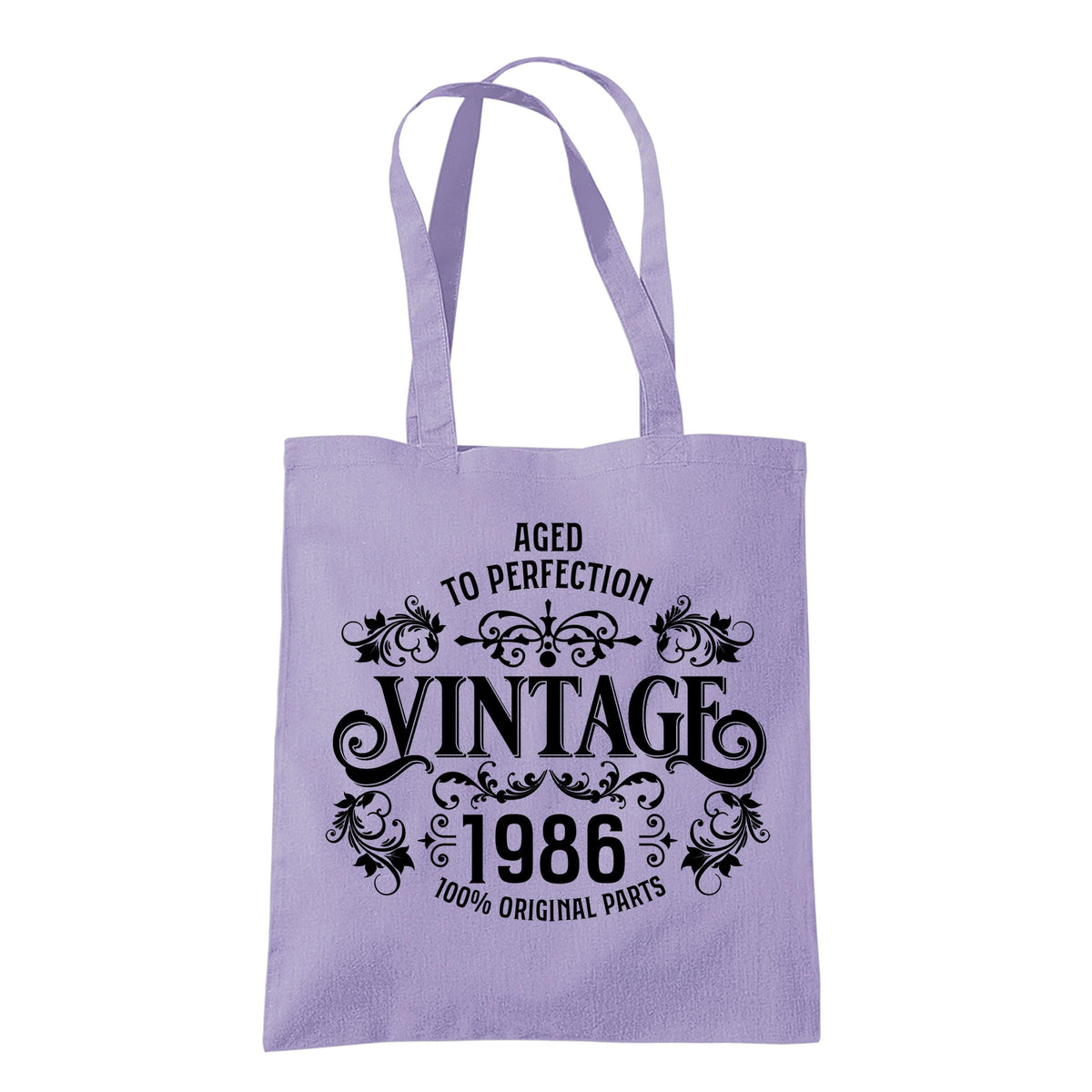 Vintage 1986 Aged to Perfection 40th birthday tote bag in lavender