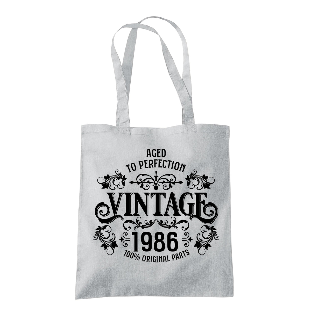 Vintage 1986 Aged to Perfection 40th birthday tote bag in light grey
