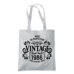 Vintage 1986 Aged to Perfection 40th birthday tote bag in light grey