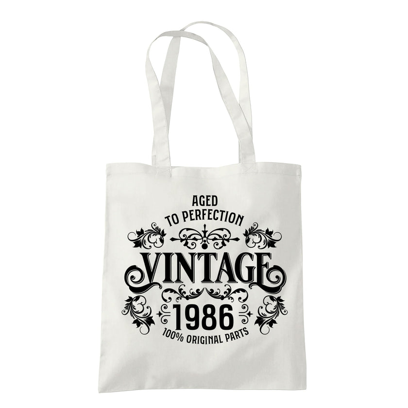 Vintage 1986 Aged to Perfection 40th birthday tote bag in natural