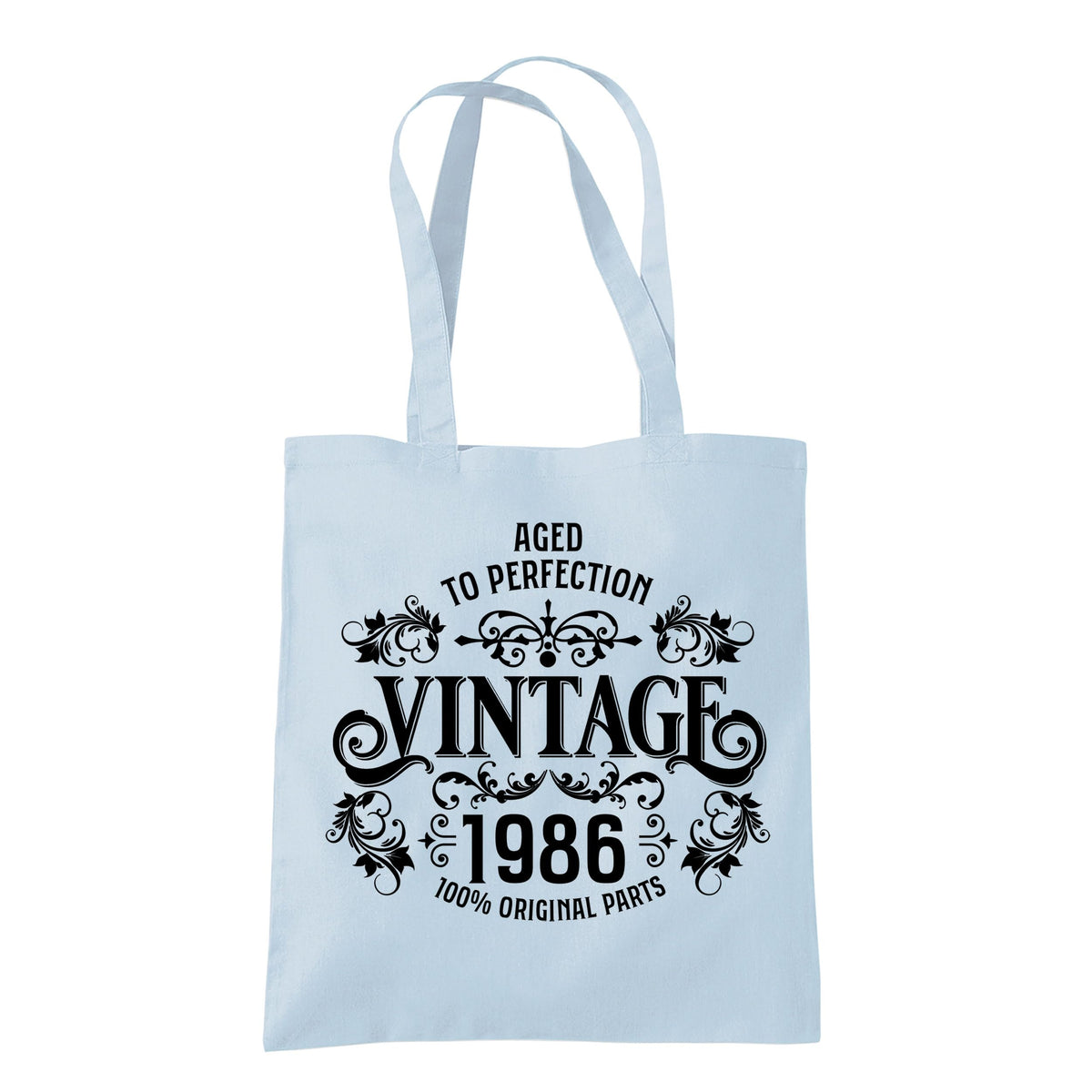 Vintage 1986 Aged to Perfection 40th birthday tote bag in pastel blue