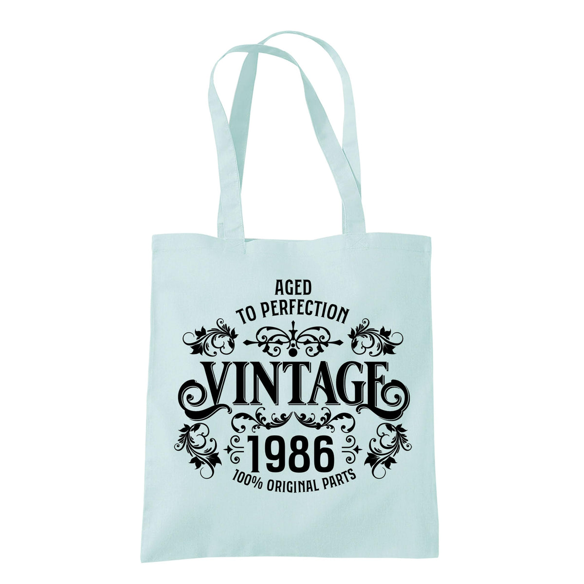 Vintage 1986 Aged to Perfection 40th birthday tote bag in pastel mint