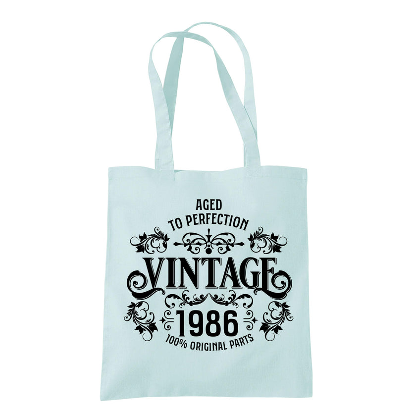 Vintage 1986 Aged to Perfection 40th birthday tote bag in pastel mint
