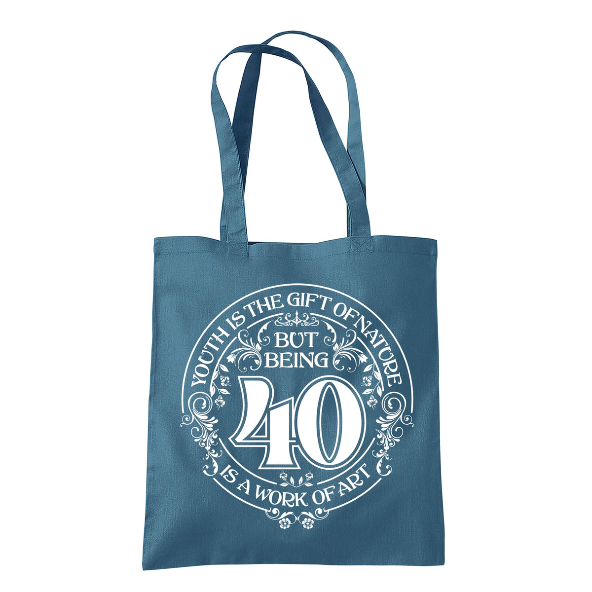 Being 40 is a Work of Art 40th birthday tote bag in airblue
