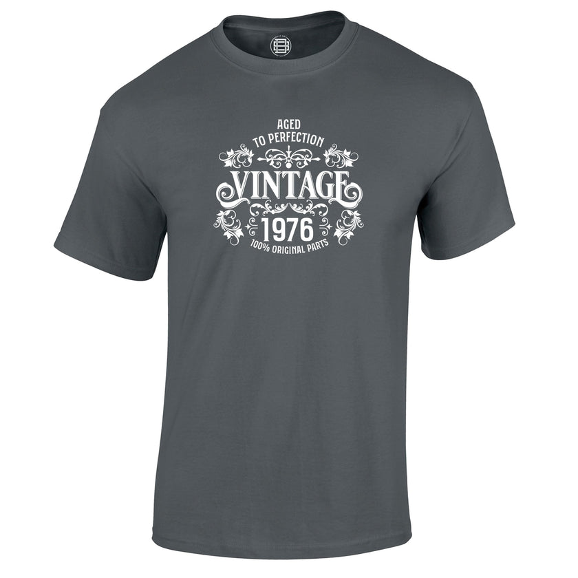 Vintage 1976 Aged to Perfection 50th birthday t-shirt in charcoal