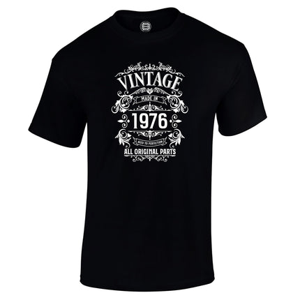 Vintage 1976 All Original Parts 50th birthday t-shirt in black