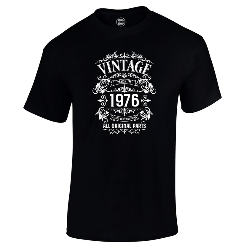 Vintage 1976 All Original Parts 50th birthday t-shirt in black