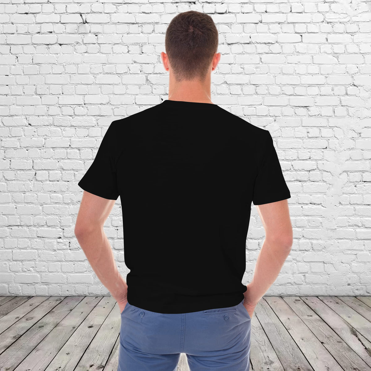 Back view of a man wearing the plain black 50th birthday t-shirt