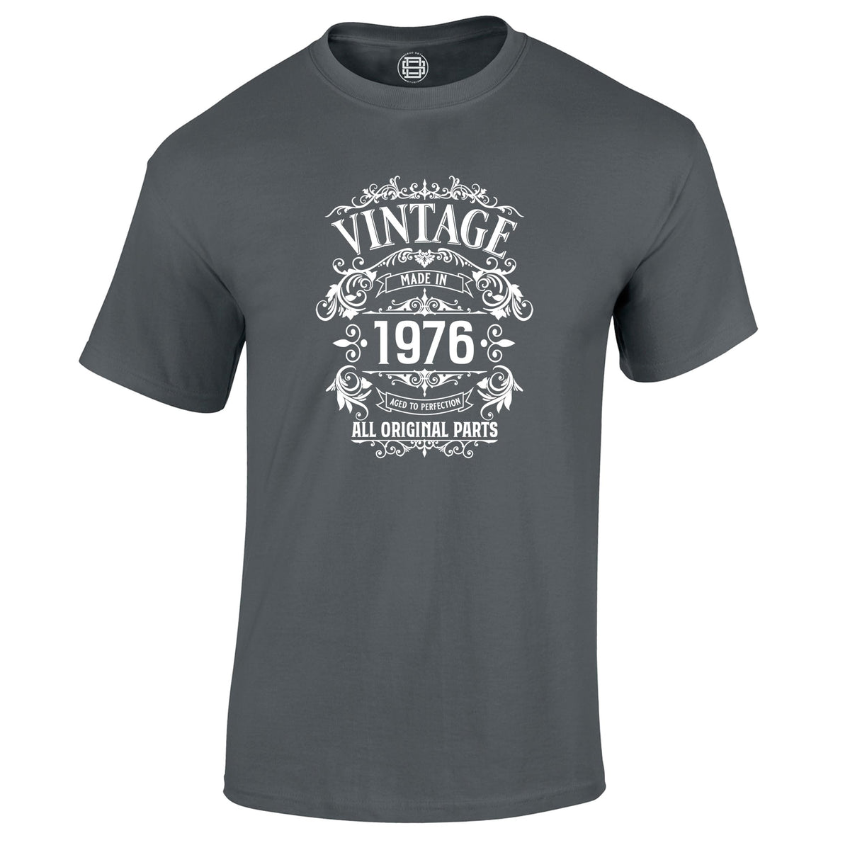 Vintage 1976 All Original Parts 50th birthday t-shirt in charcoal