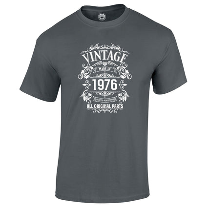 Vintage 1976 All Original Parts 50th birthday t-shirt in charcoal
