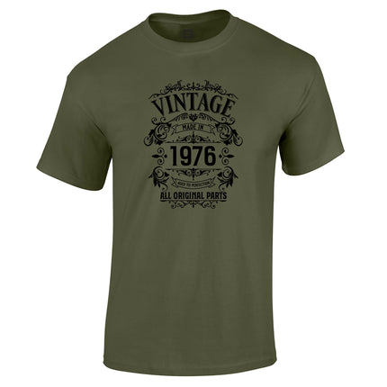 Vintage 1976 All Original Parts 50th birthday t-shirt in military green
