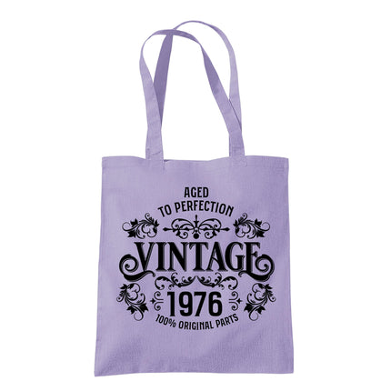 Vintage 1976 Aged to Perfection 50th birthday tote bag in lavender