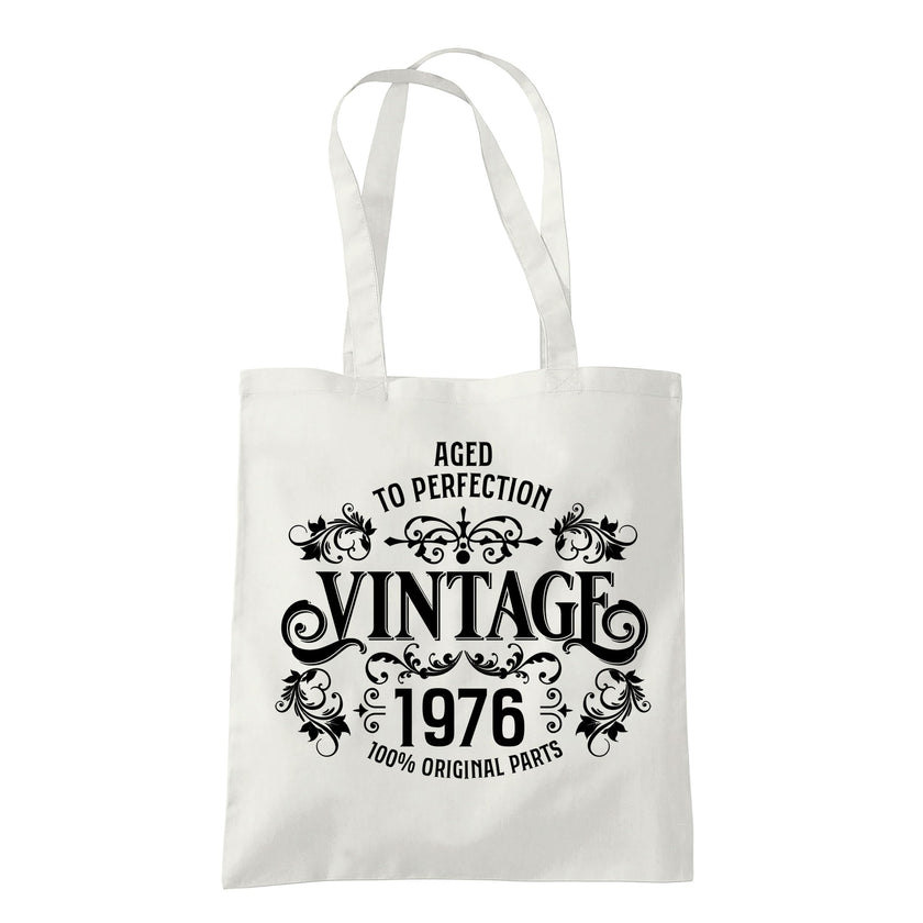 Vintage 1976 Aged to Perfection 50th birthday tote bag in natural