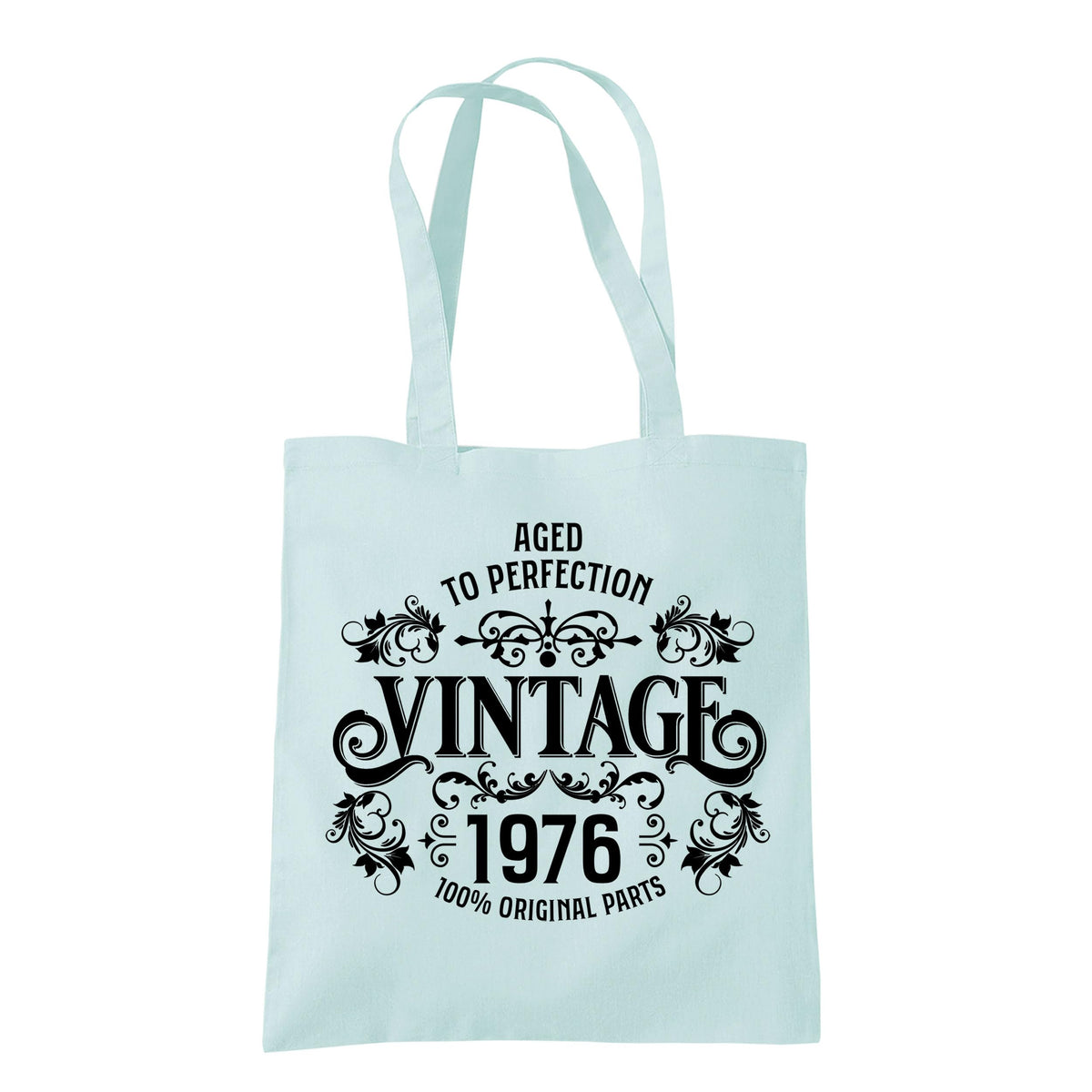 Vintage 1976 Aged to Perfection 50th birthday tote bag in pastel mint