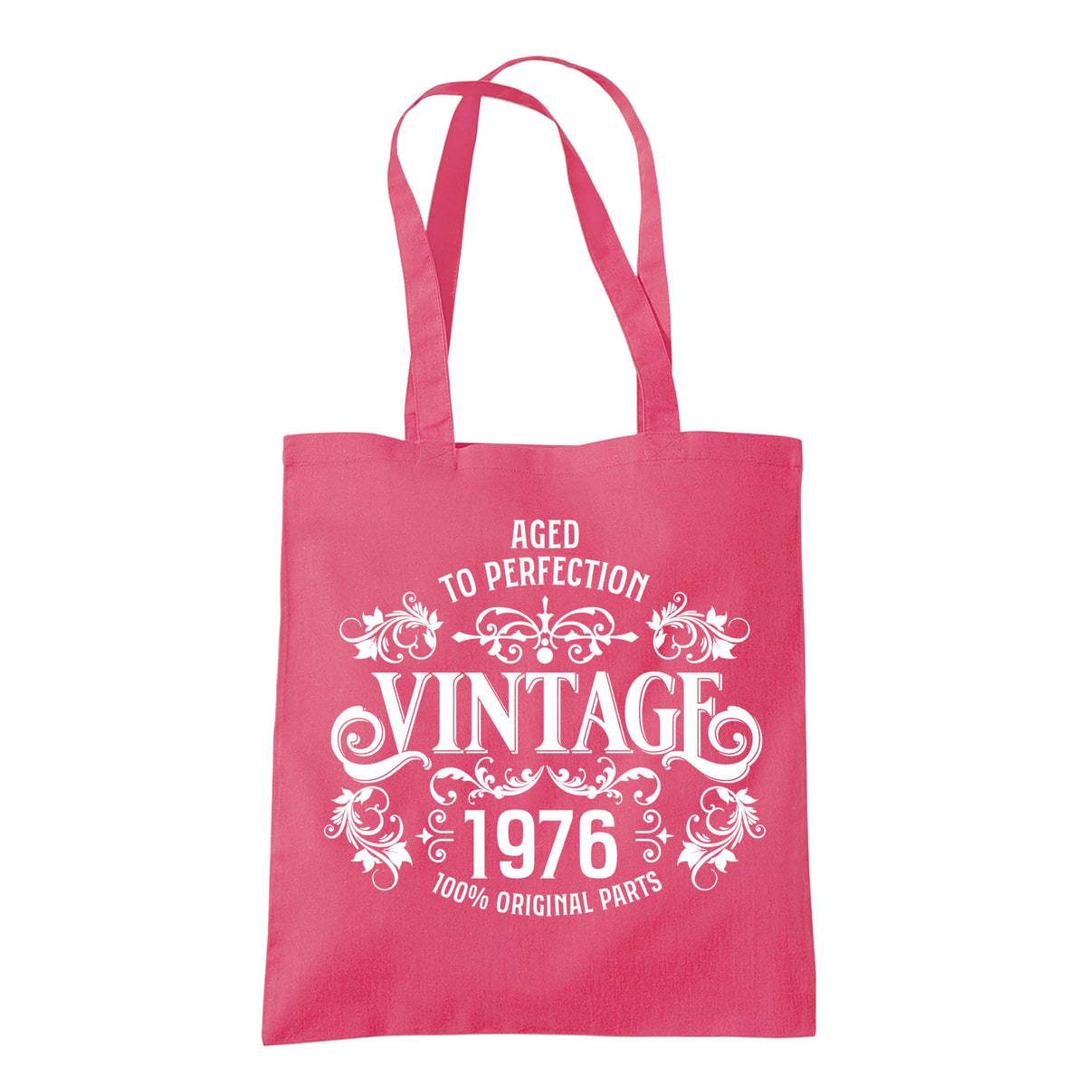 Vintage 1976 Aged to Perfection 50th birthday tote bag in raspberry pink
