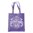 Vintage 1976 Aged to Perfection 50th birthday tote bag in violet