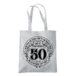 Being 50 is a Work of Art 50th birthday tote bag in light grey