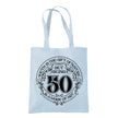 Being 50 is a Work of Art 50th birthday tote bag in pastel blue