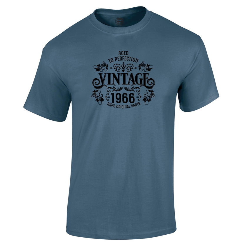 Vintage 1966 Aged to Perfection 60th birthday t-shirt in indigo blue