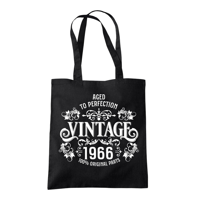 Vintage 1966 Aged to Perfection 60th birthday tote bag in black