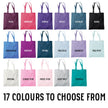 Tote bag colour chart showing all 17 colours