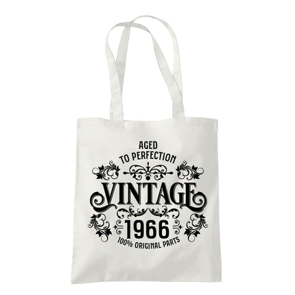 Vintage 1966 Aged to Perfection 60th birthday tote bag in natural