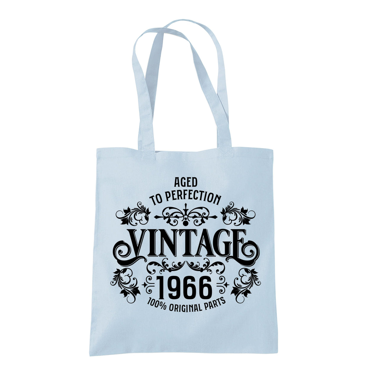 Vintage 1966 Aged to Perfection 60th birthday tote bag in pastel blue