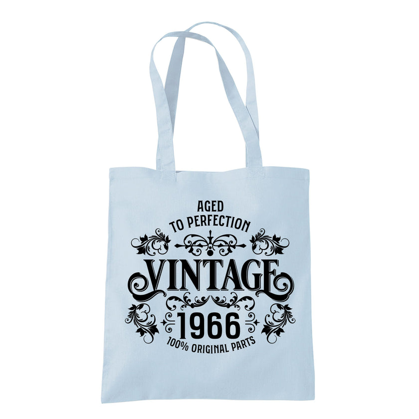 Vintage 1966 Aged to Perfection 60th birthday tote bag in pastel blue