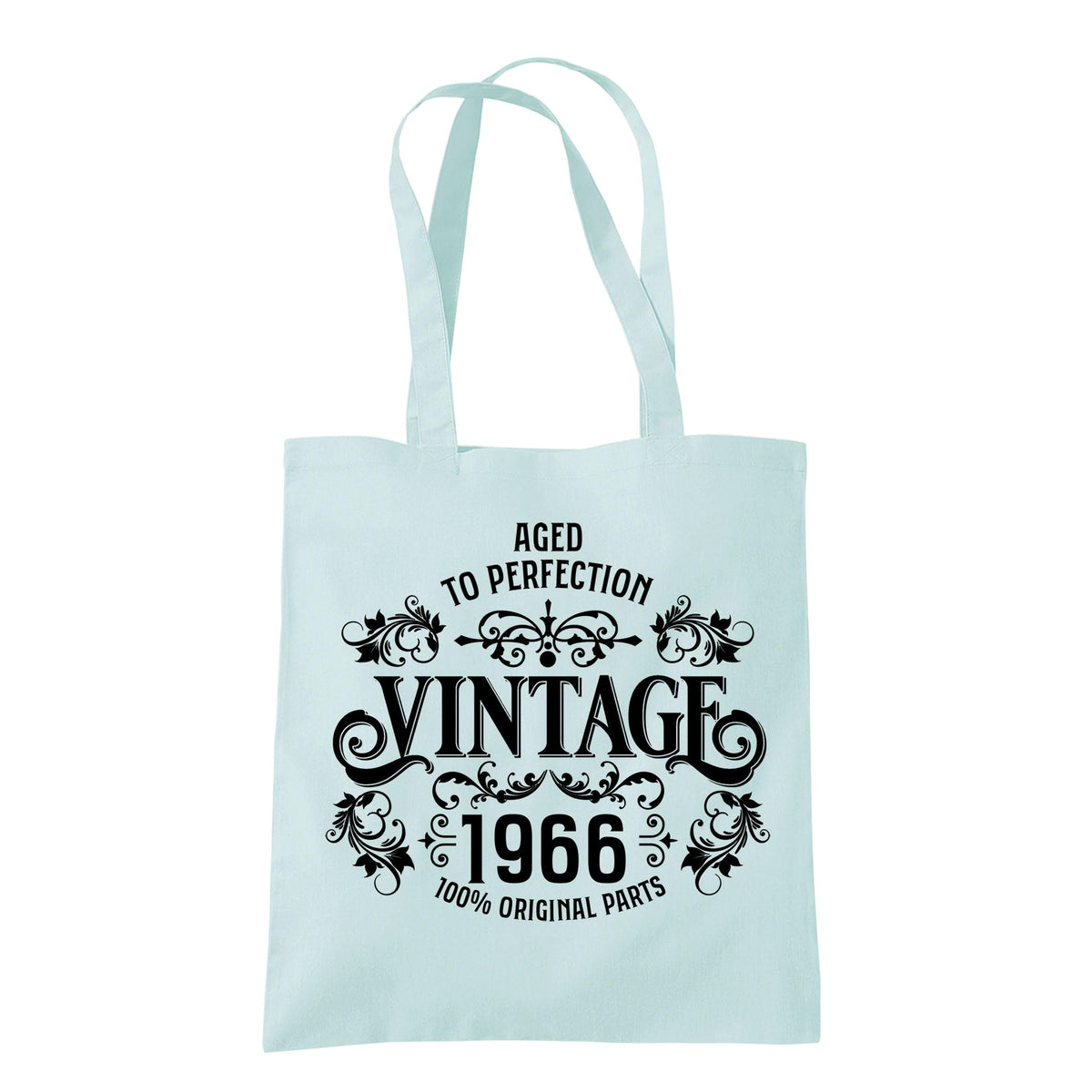 Vintage 1966 Aged to Perfection 60th birthday tote bag in pastel mint