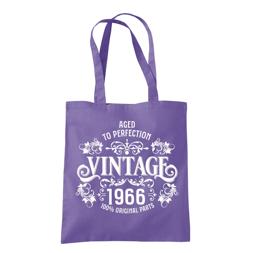 Vintage 1966 Aged to Perfection 60th birthday tote bag in violet