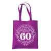 Being 60 is a Work of Art 60th birthday tote bag in magenta