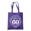 Being 60 is a Work of Art 60th birthday tote bag in purple