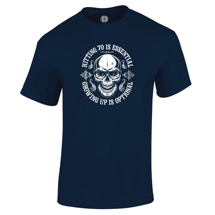 Hitting 70 is Essential 70th birthday t-shirt in navy