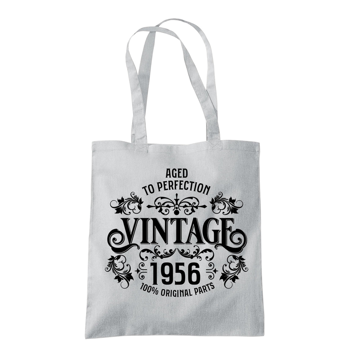Vintage 1956 Aged to Perfection 70th birthday tote bag in light grey