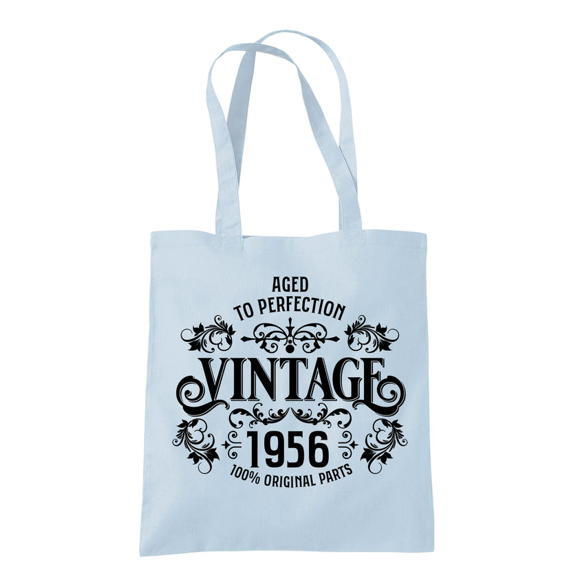 Vintage 1956 Aged to Perfection 70th birthday tote bag in pastel blue