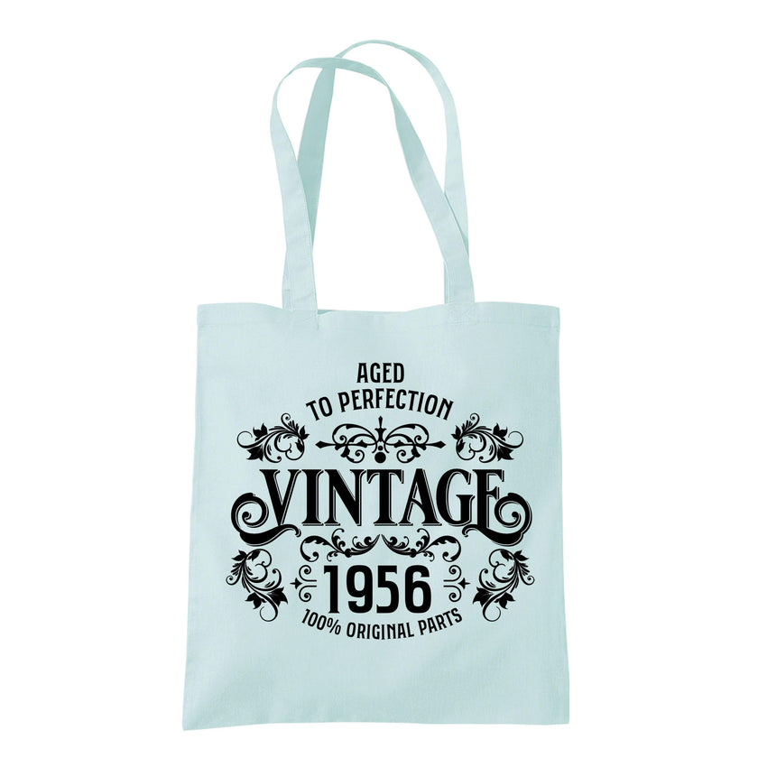 Vintage 1956 Aged to Perfection 70th birthday tote bag in pastel mint
