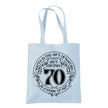 Being 70 is a Work of Art 70th birthday tote bag in pastel blue