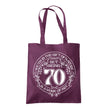 Being 70 is a Work of Art 70th birthday tote bag in plum