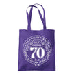 Being 70 is a Work of Art 70th birthday tote bag in purple
